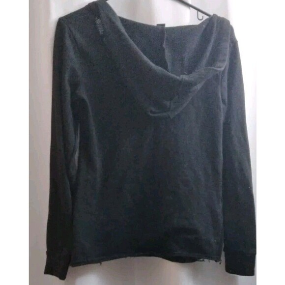 Rue 21 Womens Jr Love  Distressed Plaid on Black Hoodie Medium - Picture 3 of 4